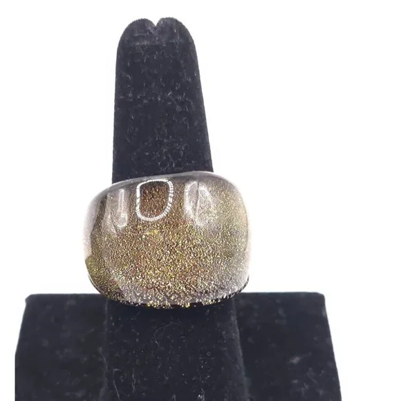 Vintage Dichroic Art Glass Rings Handcrafted Statement Jewelry Set Of 3 - Picture 4 of 6